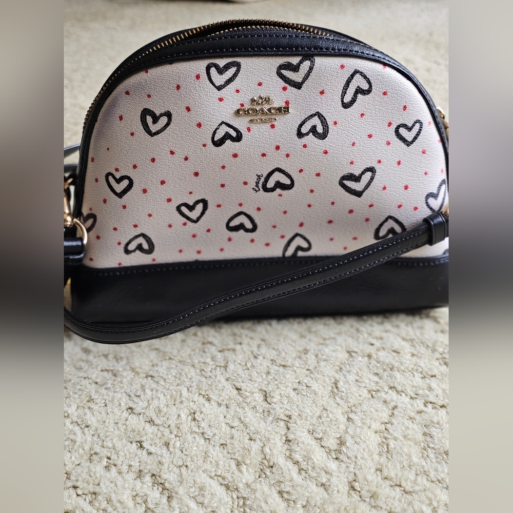Coach Black and White Crossbody Bag with Heart Pattern